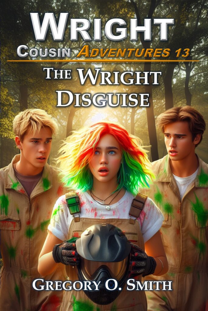 Children's book cover for The Wright Disguise by author Gregory O. Smith, book 13 in the mystery action adventure series The Wright Cousin Adventures