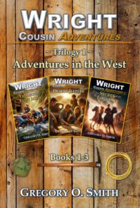 Book cover for Wright Cousin Adventures Trilogy 1; Adventures in the West. Books 1-3: Treasure of the Lost Mine; Desert Jeepers; The Secret of the Lost City