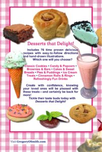 Back cover for Desserts that Delight cookbook by Lisa A. Smith and Gregory O. Smith