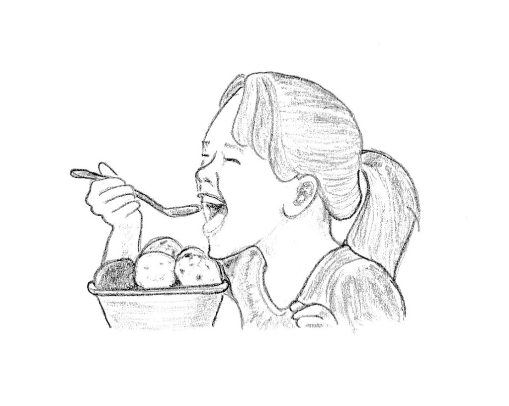 Tips for making ice cream Drawing of girl eating homemade ice cream by Lisa A. Smith