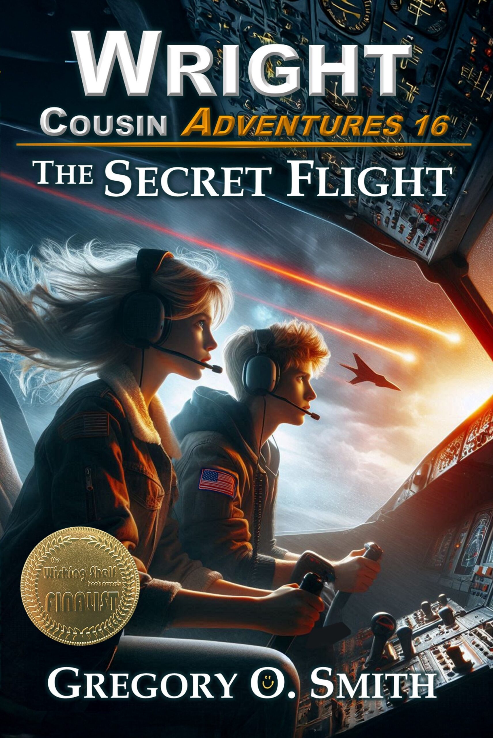 Book cover for Wright Cousin Adventures book 16, The Secret Flight, by Gregory O. Smith